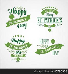 Happy Saint Patrick&amp;#39;s Day Lettering Card. Typographic With Ornaments, Ribbon and Clover