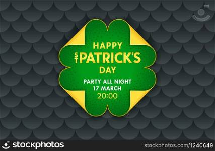 Happy Saint Patrick&rsquo;s Day banner template. Creative label design. Stylized clover from paper scrolls with folded four edges. Trendy vector design. . Happy Saint Patrick&rsquo;s Day banner template. Stylized clover from paper scrolls with folded four edges. Trendy vector design.