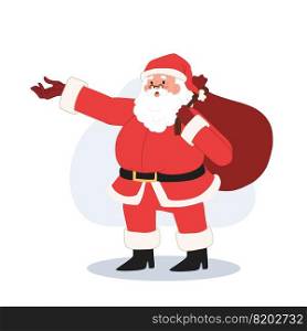 Happy Santa claus is carry a sack of gift. merry christmas. Vector illustration.