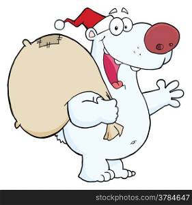 Happy Santa Polar Bear Waving A Greeting