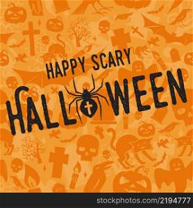 Happy scary Halloween party concept. Vector Halloween retro badge. Concept for shirt or logo, print, stamp. Spider and web. Typography design- stock vector.. Happy scary Halloween party concept. Vector illustration.