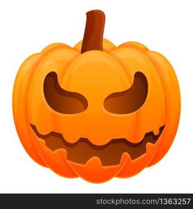 Happy scary pumpkin icon. Cartoon of happy scary pumpkin vector icon for web design isolated on white background. Happy scary pumpkin icon, cartoon style