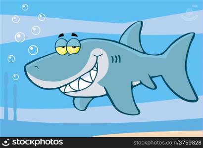 Happy Shark Cartoon Character Under The Sea