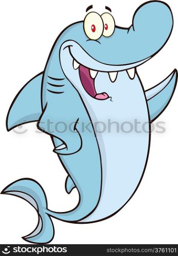Happy Shark Cartoon Character Waving