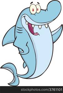 Happy Shark Cartoon Character Waving