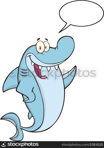 Happy Shark Cartoon Character Waving With Speech Bubble
