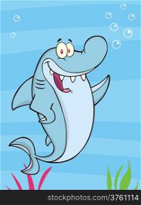 Happy Shark Cartoon Mascot Character Waving