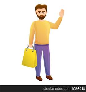Happy shopper man icon. Cartoon of happy shopper man vector icon for web design isolated on white background. Happy shopper man icon, cartoon style