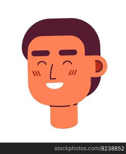 Happy short haired man with closed eyes semi flat vector character head. Colorful avatar icon. Editable cartoon user portrait. Simple colour spot illustration for web graphic design and animation. Happy short haired man with closed eyes semi flat vector character head