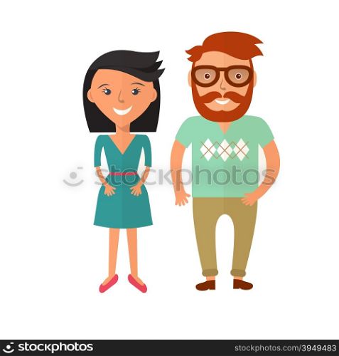 Happy Smiling Couple in Flat Style. Man and woman in casual clothing isolated on white background. Vector modern illustration.. Happy Smiling Couple in Flat Style. Man and woman in casual clothing isolated on white background. Vector modern illustration