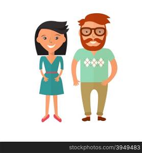 Happy Smiling Couple in Flat Style. Man and woman in casual clothing isolated on white background. Vector modern illustration.. Happy Smiling Couple in Flat Style. Man and woman in casual clothing isolated on white background. Vector modern illustration