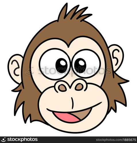 Happy smiling monkey head emoticon, doodle icon image. cartoon caharacter cute doodle draw