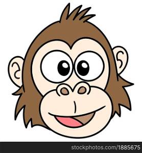 Happy smiling monkey head emoticon, doodle icon image. cartoon caharacter cute doodle draw