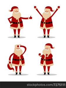 Happy smiling Santa Claus icon isolated on white background. Vector illustration with funny wintertime character in red costume with white fluffy beard. Happy Smiling Santa Claus Vector Illustration