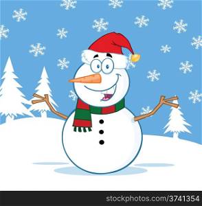 Happy Snowman Cartoon Character With Open Arms