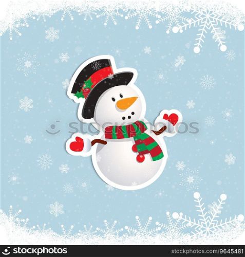 Happy snowman looking up and raising his arms Vector Image