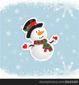 Happy snowman looking up and raising his arms Vector Image
