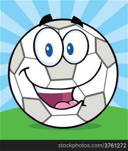 Happy Soccer Ball Cartoon Character On Grass