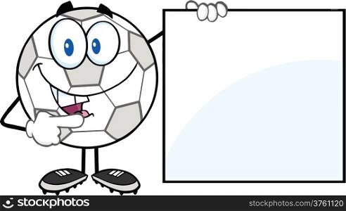 Happy Soccer Ball Cartoon Character Showing A Blank Sign