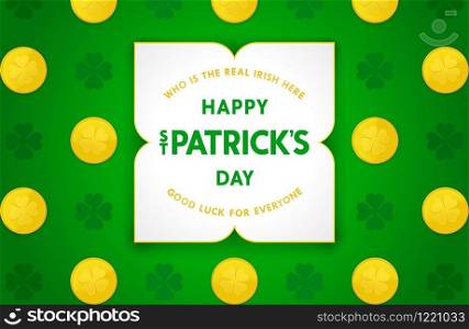 Happy St. Patrick&rsquo;s day template. Festive banner with stylized frame. Irish holiday template. Vector illustration . Happy St. Patrick&rsquo;s day. Festive banner with stylized frame. Irish holiday template. Vector illustration