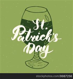 Happy St Patrick’s Day Vintage greeting card Hand lettering on beer cup silhouette, Irish holiday grunge textured retro design vector illustration. Happy St Patrick’s Day Vintage greeting card Hand lettering on beer cup silhouette, Irish holiday grunge textured retro design vector illustration.