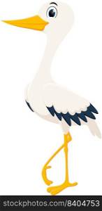 Happy stork standing on white background