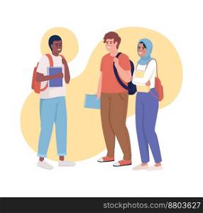 Happy student communities 2D vector isolated illustration. University friends. Building relationship flat characters on cartoon background. Colorful editable scene for mobile, website, presentation. Happy student communities 2D vector isolated illustration