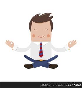 Happy successful businessman in the lotus position. Financial yoga. Office worker in &#xA;relaxation. Stock vector illustration