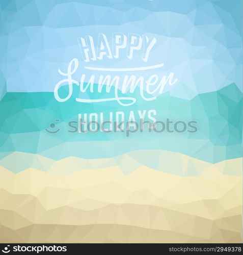 Happy summer holidays. Poster on tropical beach background. Vector eps10.