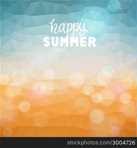 Happy summer. Poster on tropical beach background. Vector eps10.