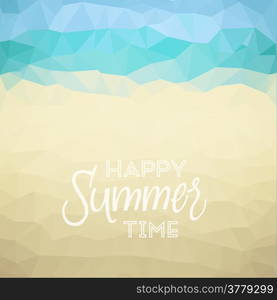 Happy summer time. Poster on tropical beach background. Vector eps10.