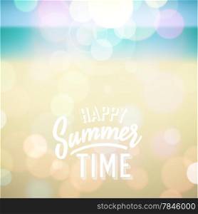 Happy summer time. Poster on tropical beach background. Vector eps10.