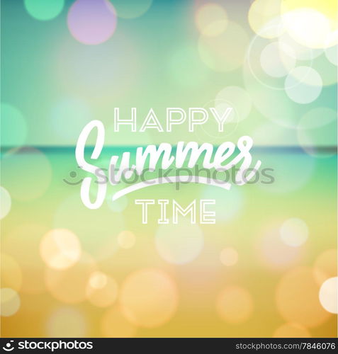 Happy summer time. Poster on tropical beach background. Vector eps10.