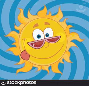 Happy Sun Mascot Cartoon Character With Shades