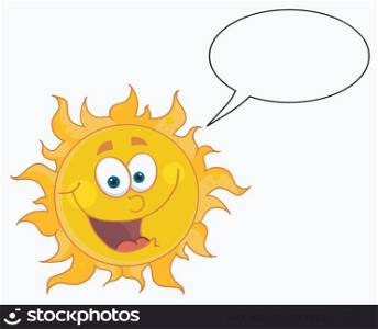 Happy Sun Mascot Cartoon Character With Speech Bubble