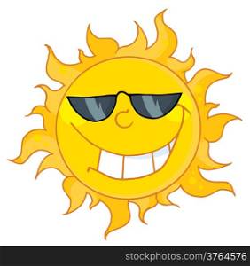 Happy Sun Mascot Cartoon Character With Sunglasses