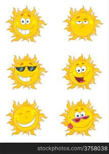 Happy Sun Mascot Cartoon Characters Set 2