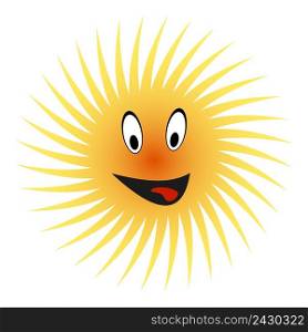 Happy sun play the ape  shows tongue from mouth, vector concept of happy hot summer