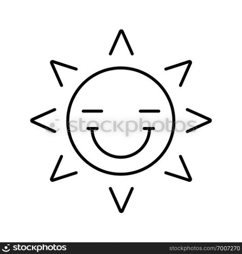 Happy sun smile linear icon. Smiley with closed eyes thin line illustration. Good mood. Emoticon contour symbol. Summertime. Vector isolated outline drawing. Happy sun smile linear icon
