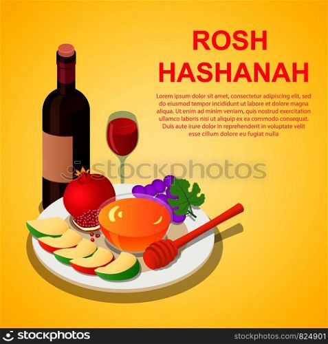 Happy sweet rosh hashanah concept background. Isometric of happy sweet rosh hashanah vector concept background for web design. Happy sweet rosh hashanah concept background, isometric style