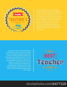 Happy Teachers Day Set Vector Illustration Yellow. Happy teachers day promotional poster, representing circle decorated with wavy lines inside of which there is title vector illustration