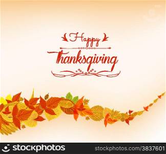 happy thankgiving with leaves greeting card