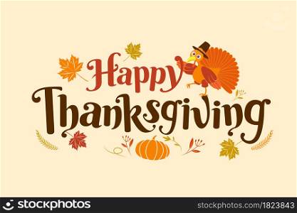 Happy Thanksgiving, Autumn, Typography, Calligraphy design, vector illustration.