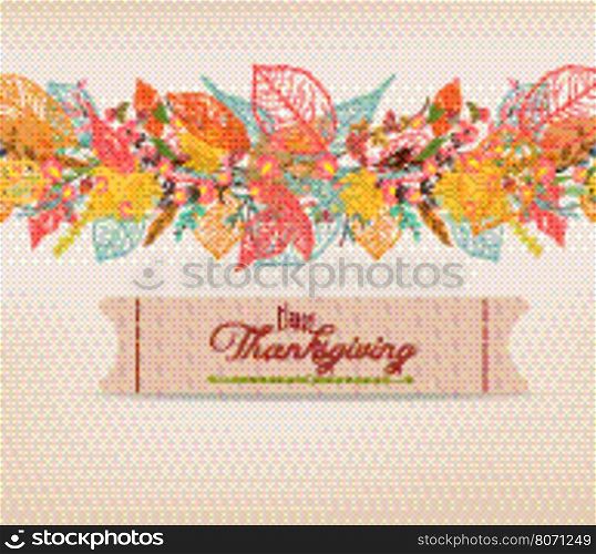 Happy Thanksgiving. Background of stylized autumn leaves for greeting card