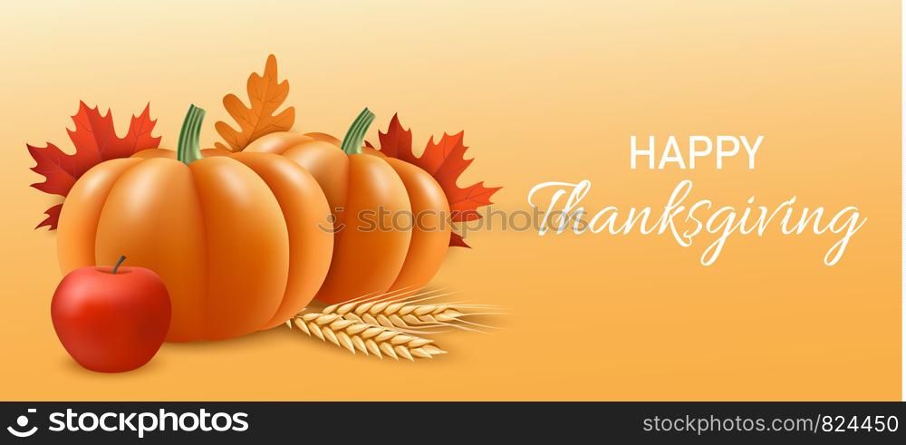 Happy thanksgiving concept banner. Realistic illustration of happy thanksgiving vector concept banner for web design. Happy thanksgiving concept banner, realistic style