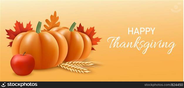 Happy thanksgiving concept banner. Realistic illustration of happy thanksgiving vector concept banner for web design. Happy thanksgiving concept banner, realistic style