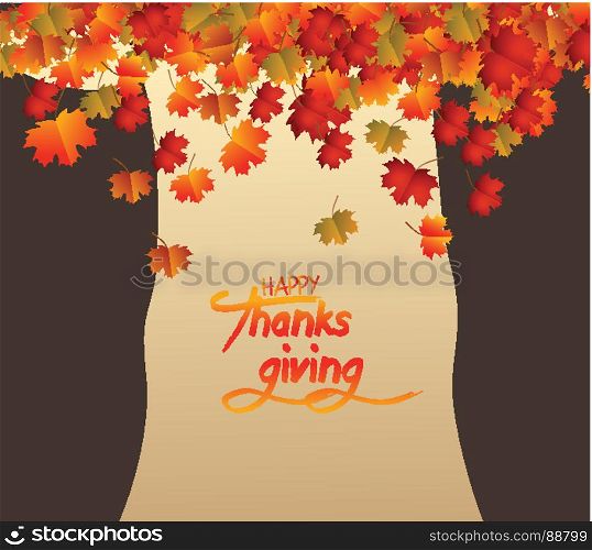 Happy Thanksgiving Day. Abstract tree, brownie autumn leaves falling