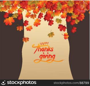 Happy Thanksgiving Day. Abstract tree, brownie autumn leaves falling