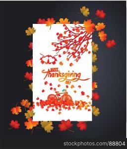 Happy Thanksgiving Day. Autumn background with heart shape maple leaves card