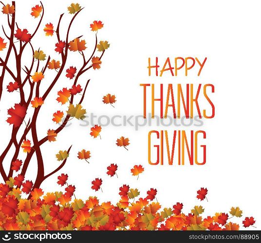 Happy Thanksgiving Day. Autumn tree and pile of leaves. Fall Leaves Background